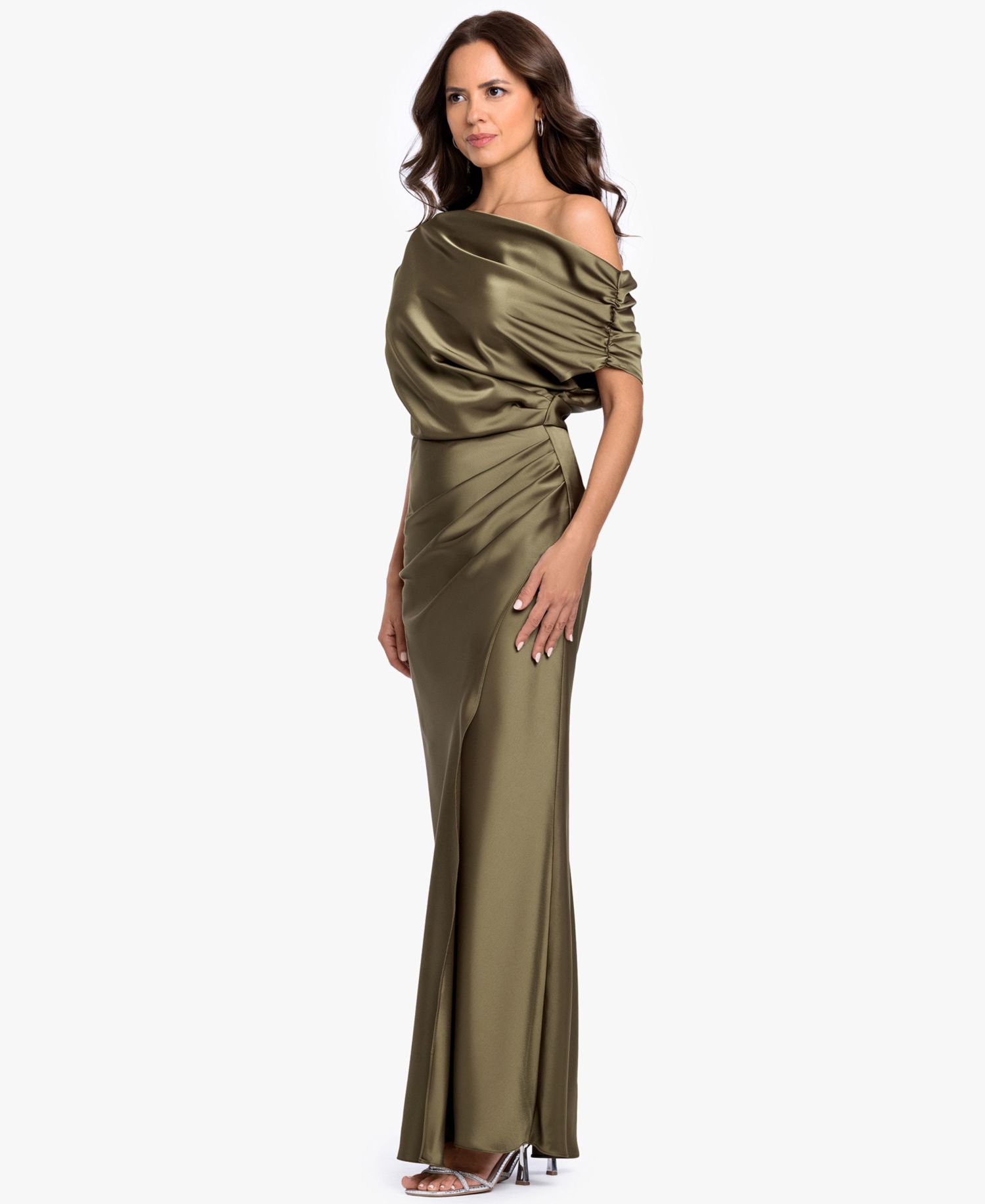 Women's Long Double Satin One-Shoulder Column Gown