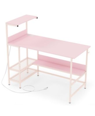  Study Computer Desk with Power Outlets and Multi Tier Shelves