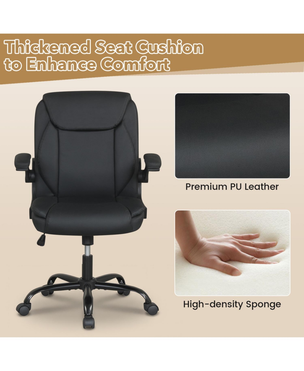 Slickblue Adjustable Ergonomic Office Chair with Padded Seat Comfort