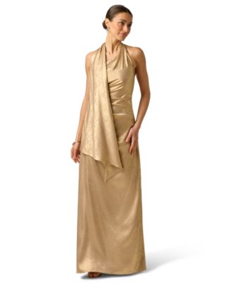 Women's Foiled Draped Neck Scarf Pleated Ball Gown