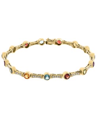 Multi-Gemstone (4-1/3 ct. t.w.) & Diamond Bangle Bracelet (3/8 ct. t.w.) in Gold Over Silver