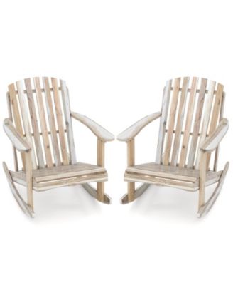 2PCS Adirondack Rocking Chair w/Slatted Seat and High Fanned Back for Backyard