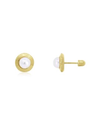Fluted Pearl Screw Back Stud Earrings - 8 millimeters 14K Yellow Gold