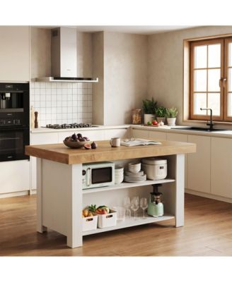 3-Tier Farmhouse Kitchen Island with Large Worktop and Leg Room,55'' Stationary Island Table with Storage