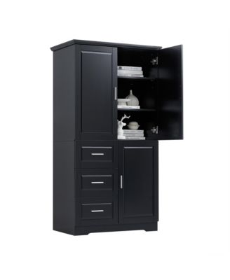 Tall Storage Cabinet with Doors and 3 Drawers for Bathroom, Office or Home Organization