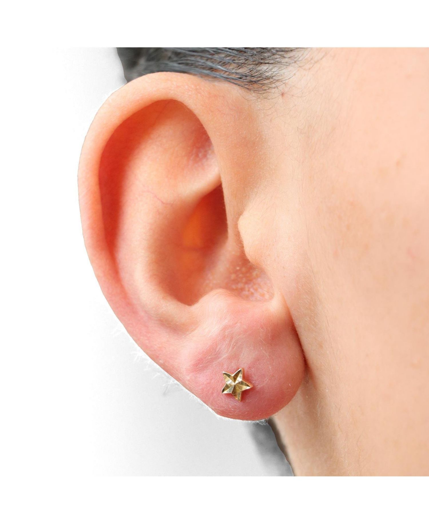 Fluted Puffy Star Stud Earrings 14K Yellow Gold