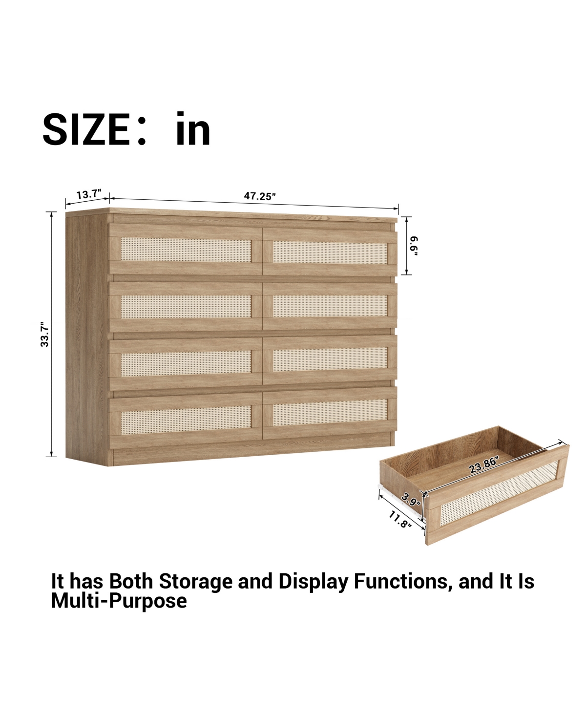 homfan Narrow 8-Drawer Double Dresser Chest, Wood Storage Cabinet for Bedroom, Living Room, Apartment, Corridor