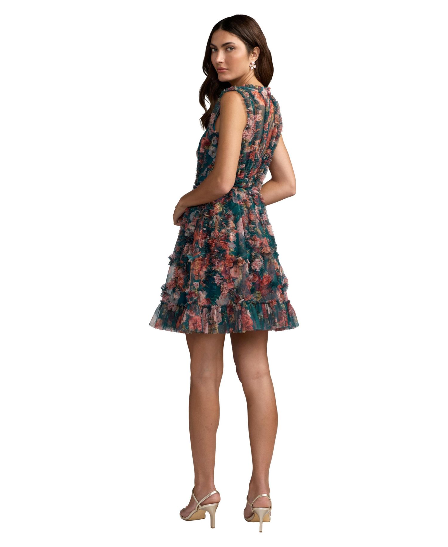 Women's High-Neck Floral-Print A-Line Mini Dress