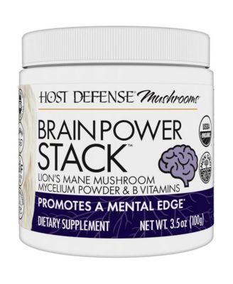 BrainPower Stack Powder Powder Mushroom Supplement with Lion's Mane Niacin (B3) and Vitamin B12 - 100g (66 Servings)