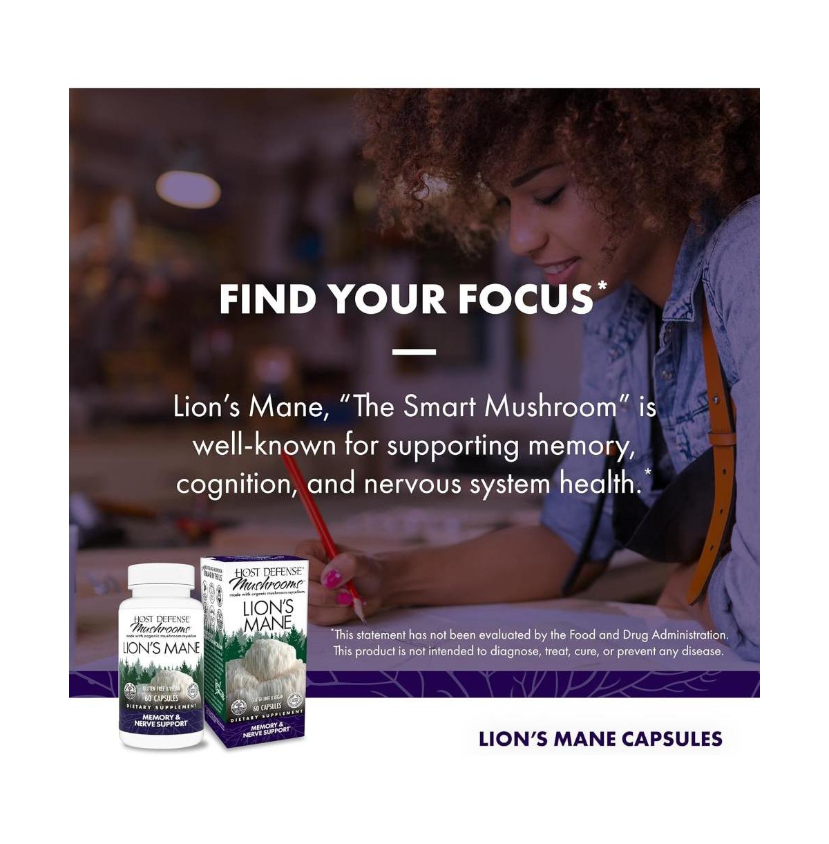 Host Defense Mushrooms Lion's Mane - Brain Health Support Supplement