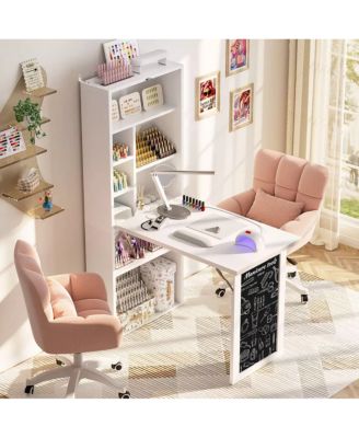 Foldable Desk with Charging Station, Space-Saving Murphy Table