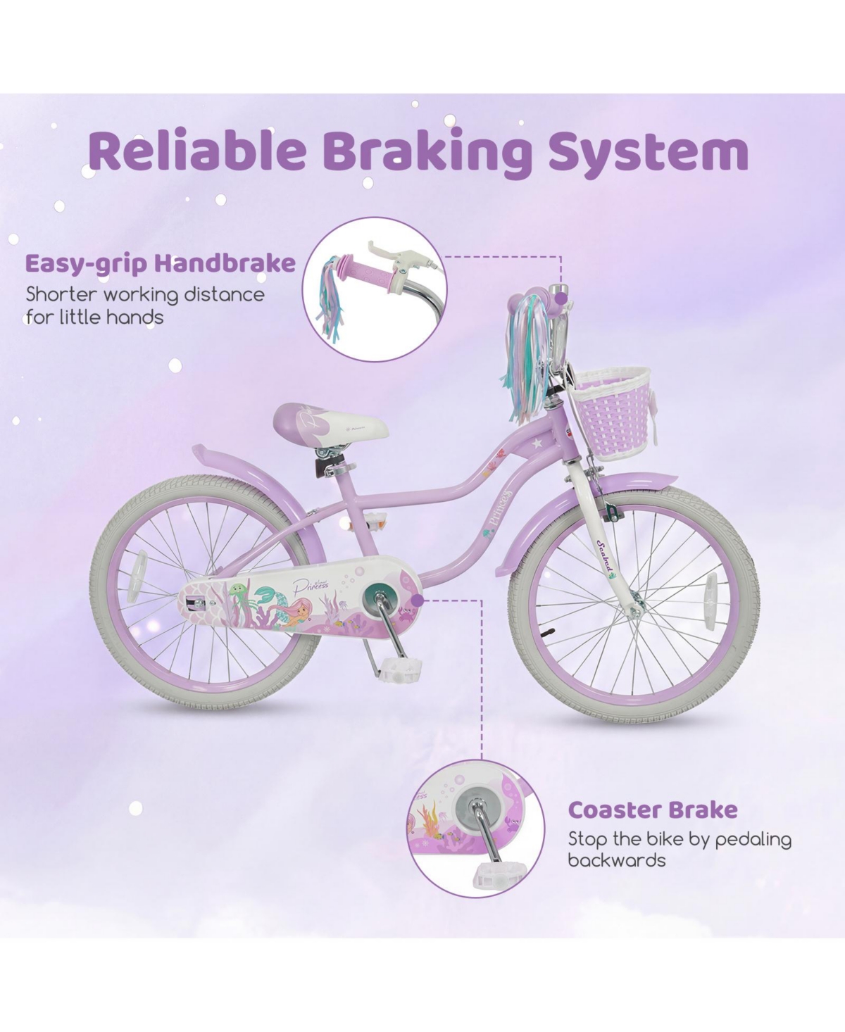 Gymax 20'' Girls Bike w/Removable Basket Streamers Hand Brake and Coaster Brake Saddle