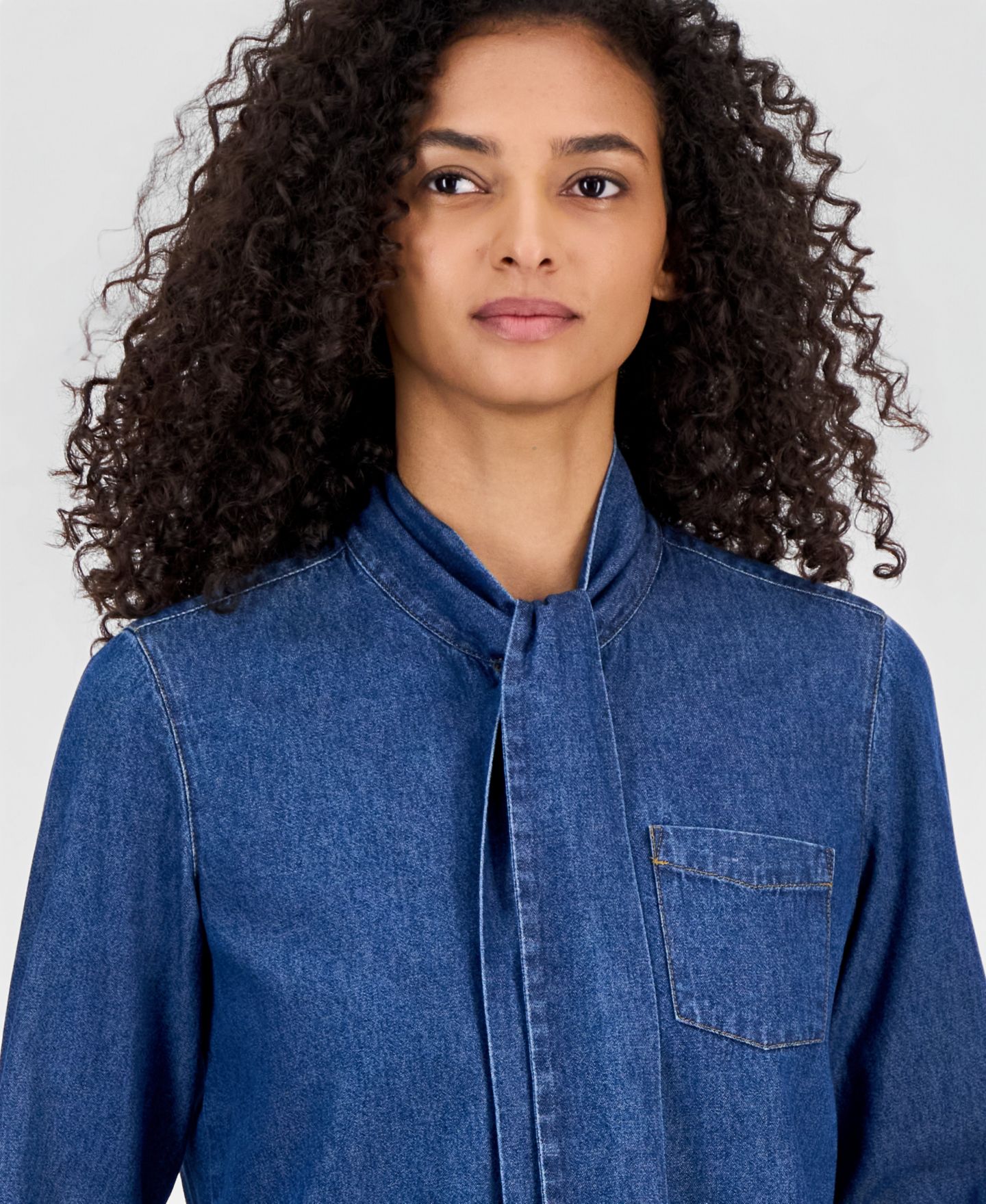 Женский топ Anne Klein Tie-Neck Button-Front Denim Top, цвет: Варёный — фото 3