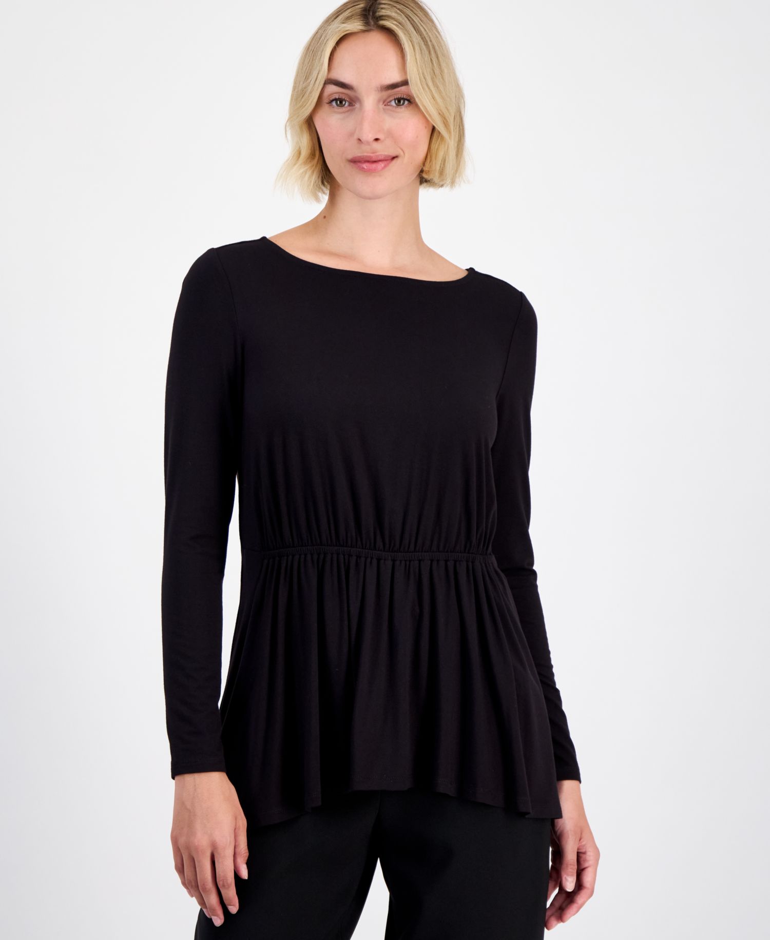 Women's Smocked-Waist Boat-Neck Top