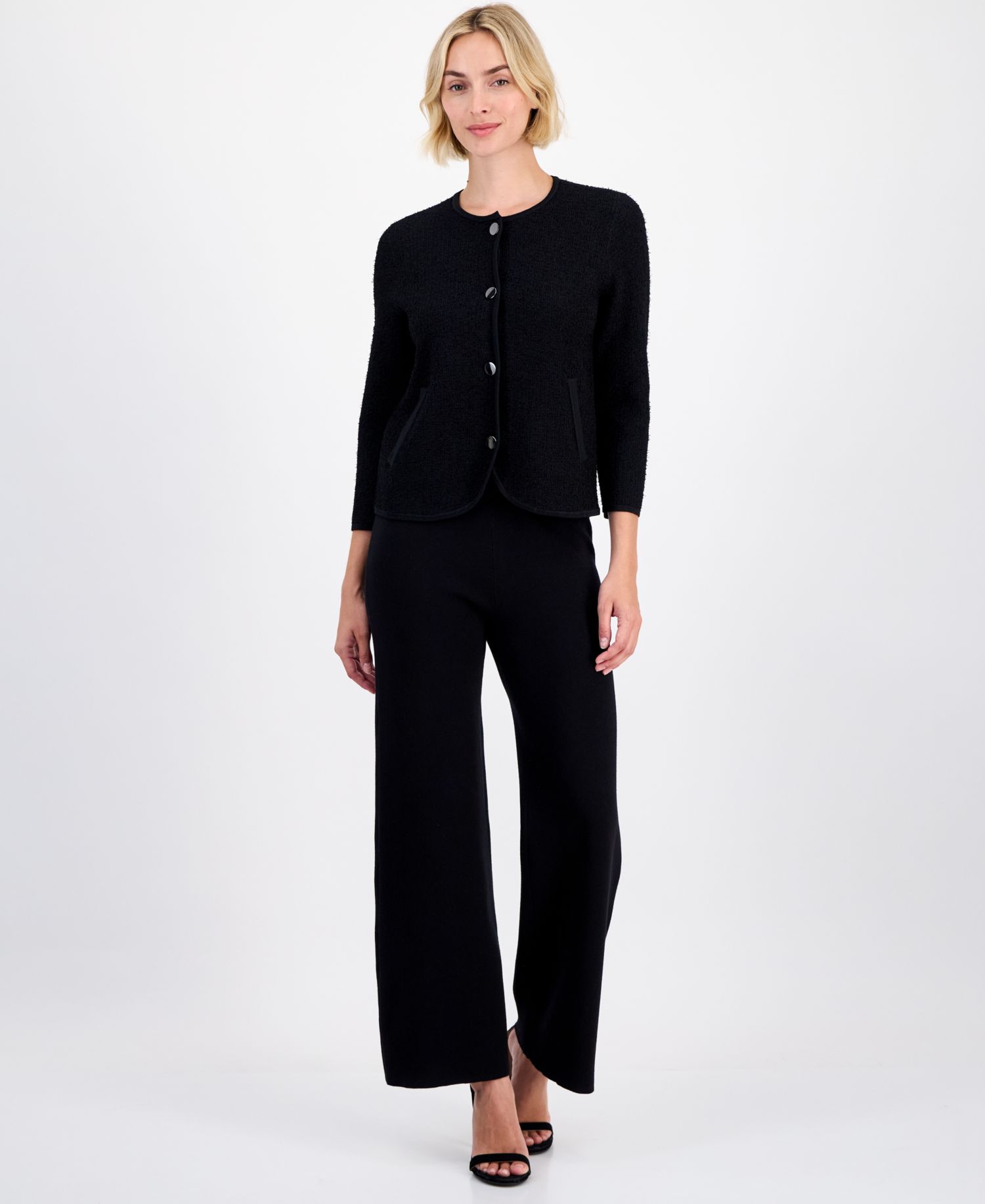 Women's Eyelash-Texture Patch-Pocket Cardigan