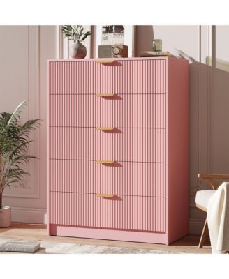 Fluted 5 Drawers Dresser for Bedroom, Wide Modern Chest of Drawers with Metal Handles, For Living Room, Entryway, Hallway
