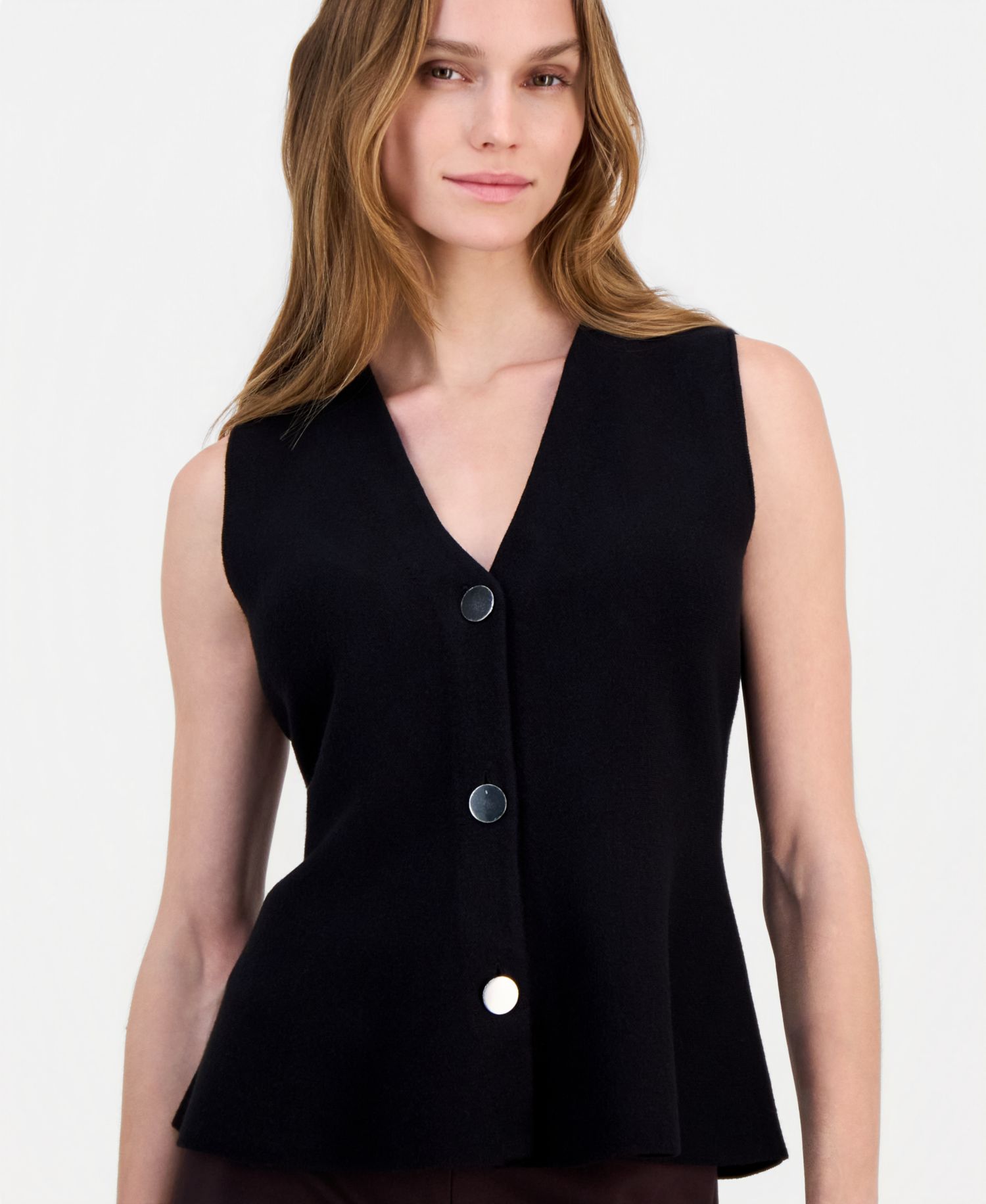 Women's V-Neck Button-Front Peplum Vest