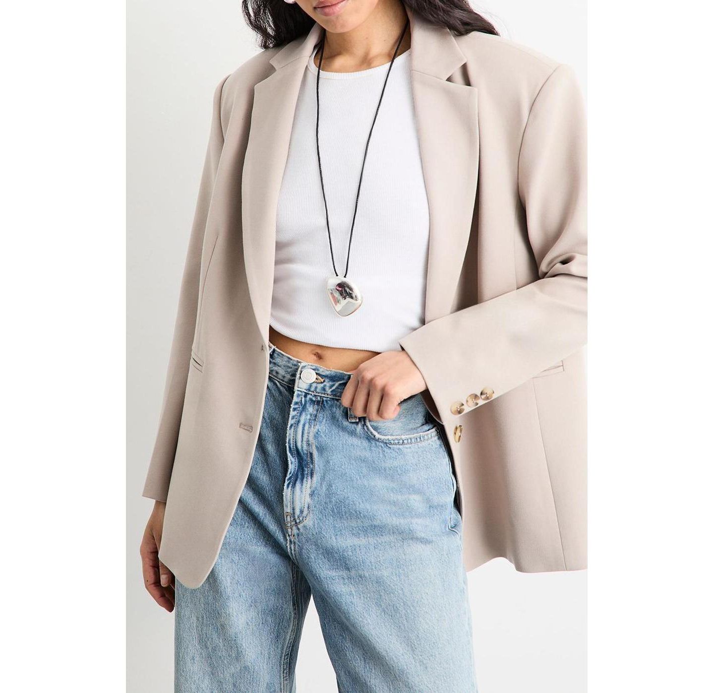 Женский пиджак Warehouse Oversized Single Breasted Blazer, цвет: Серо-бежевый — фото 5