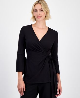 Women's Ribbed Surplice-Neck Wrap Top