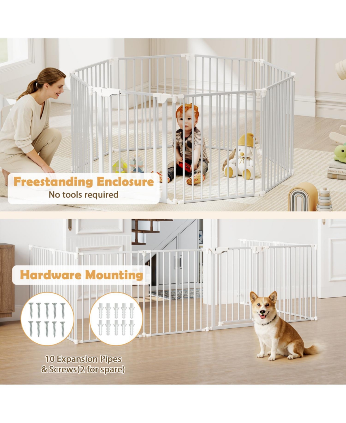 Cozito 8-Panel Extra Wide Adjustable Gate with Auto-Close Door