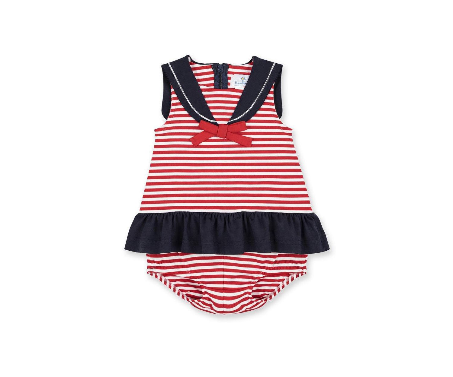 Baby Girl Stripe Knit Romper With Sailor Collar