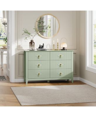 Fluted 6-Drawer Dresser Chest with Metal Handles, 47.2" Wide Wood-Look Storage Organizer for Bedroom, Living Room, Hallway