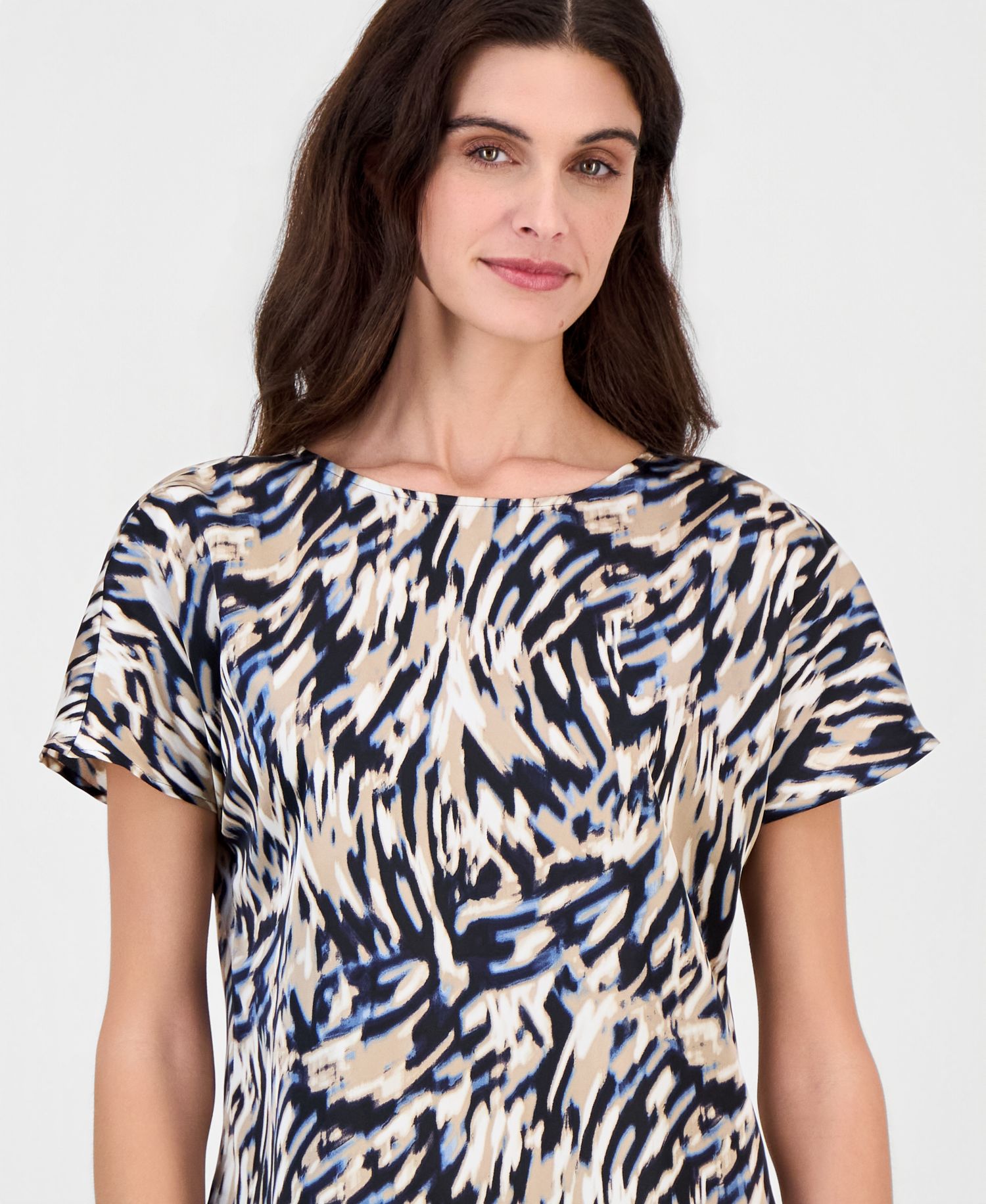 Women's Printed Boat-Neck Short-Sleeve Top
