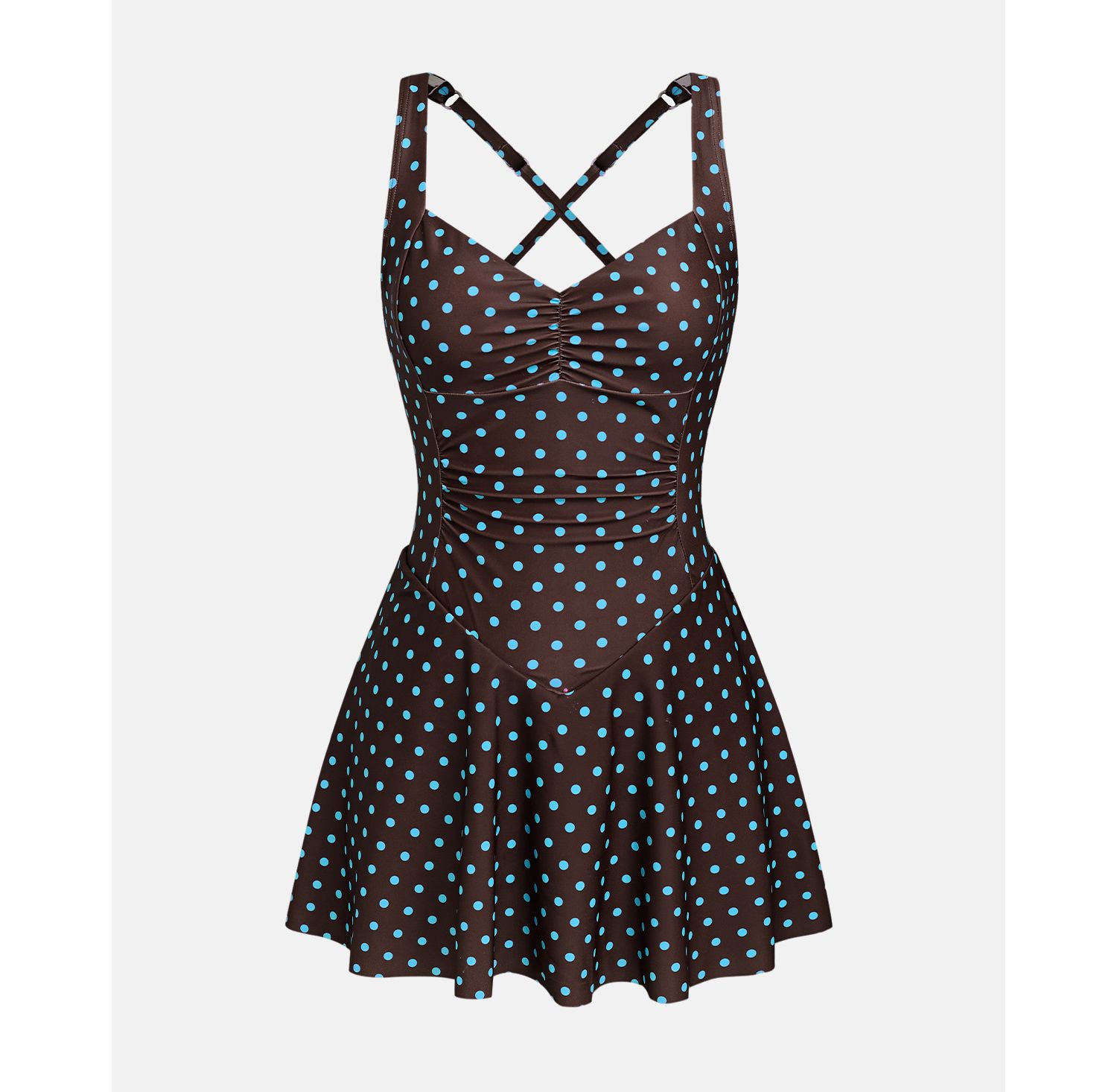 Women's Polka Dot Plunge Swim Dress with Criss-Cross Back