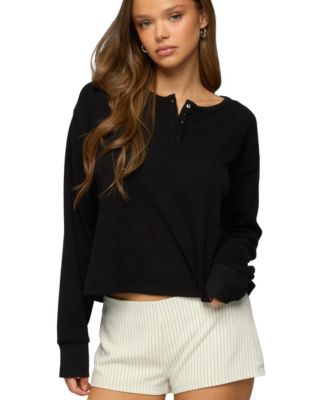 Women's Deni Long Sleeve Henley Waffle Top