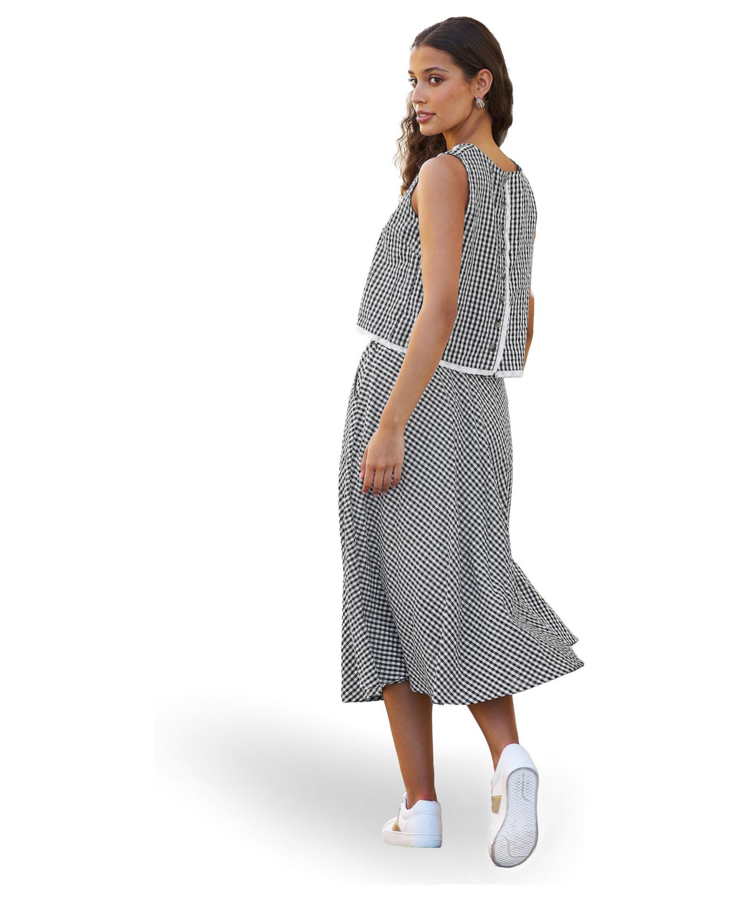 Женский топ Yumi Gingham Lace-Trim Sleeveless, цвет: Чёрный — фото 4