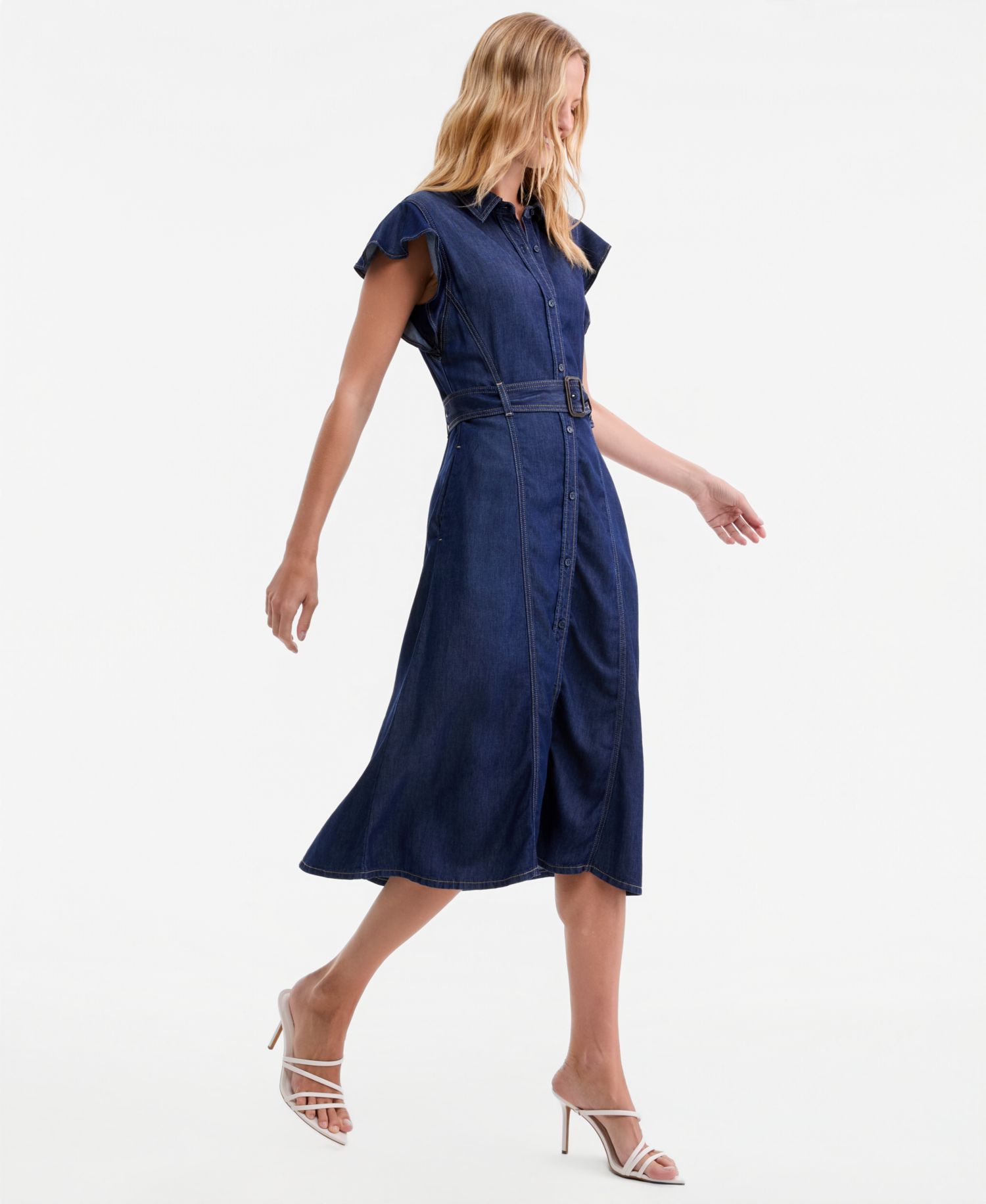 Women's Collar Short-Sleeve Midi Dress