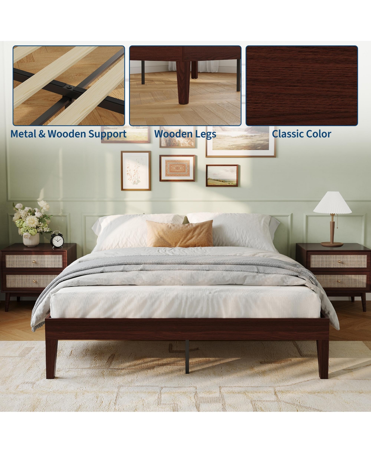 homfan Bed Frame,14 Inch Wood Platform with Metal and Slat Support,Noise-Free,No Box Spring Needed,Easy Assembly