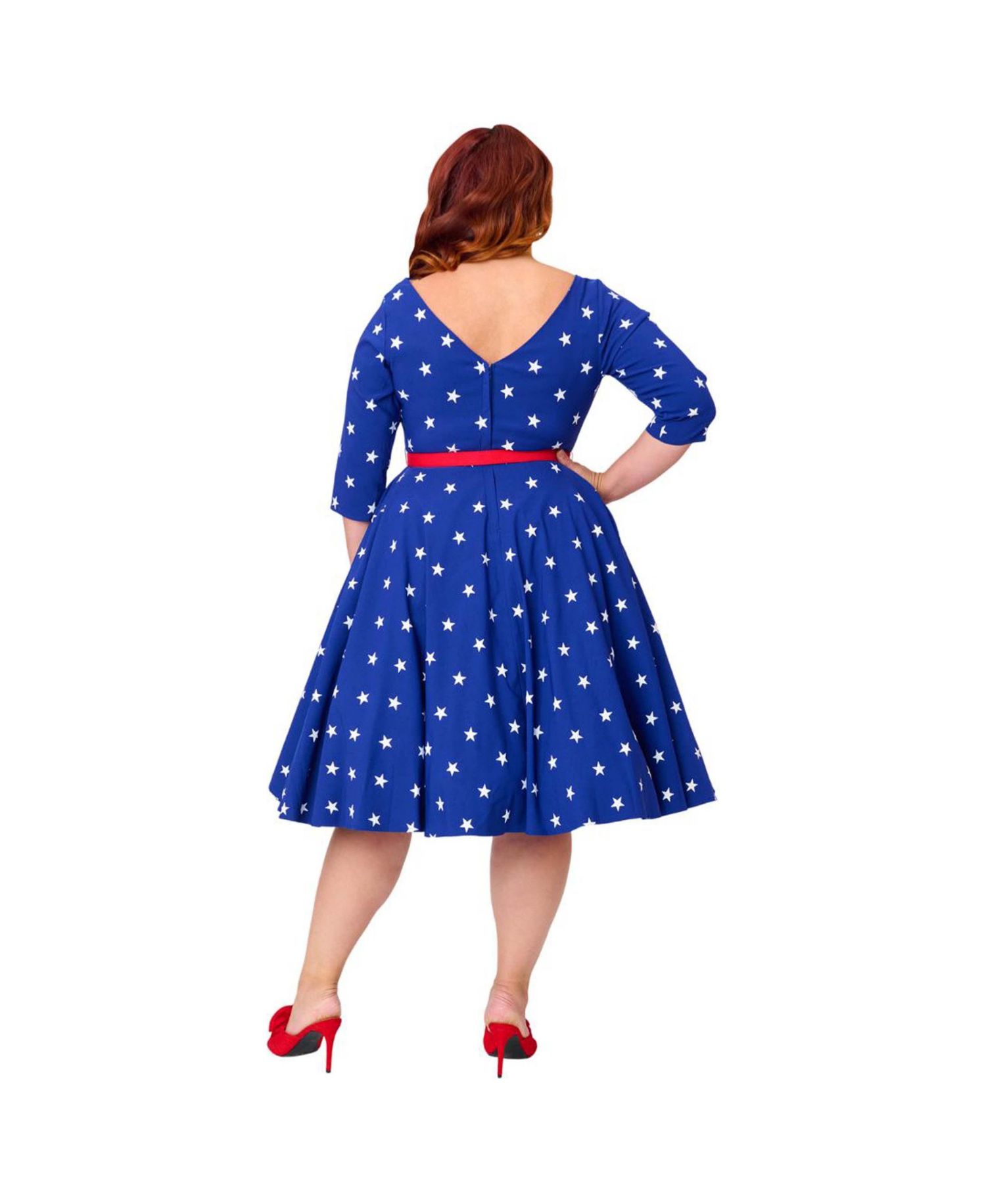 Plus Size Three Quarter Sleeve Belted Devon Swing Dress