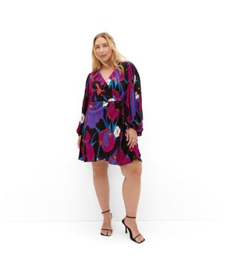 Women's Plus Size Kira Etched Print Wrap Mini Dress