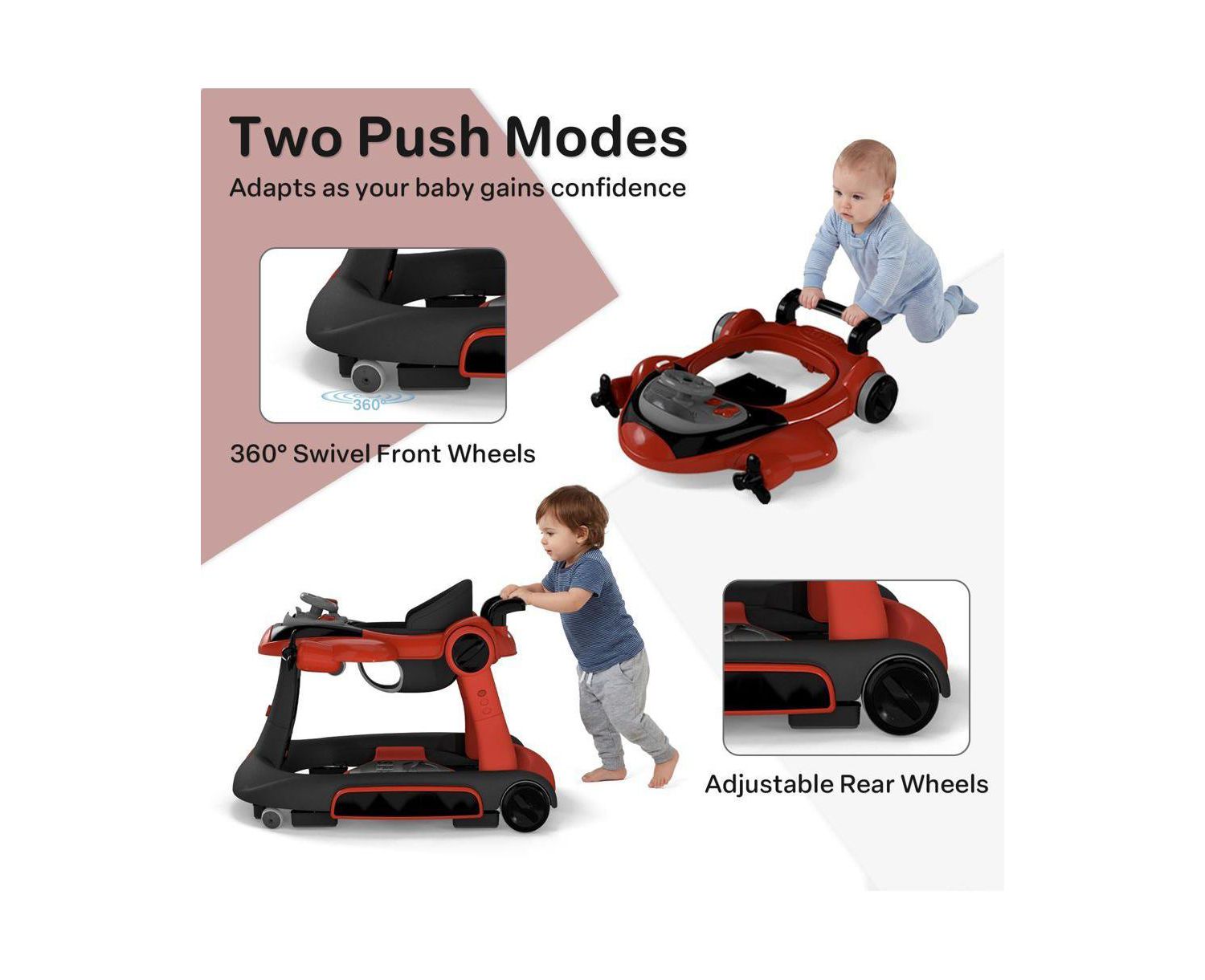 Convertible Baby Activity Walker with Adjustable Height, Foldable Design and Interactive Play Features