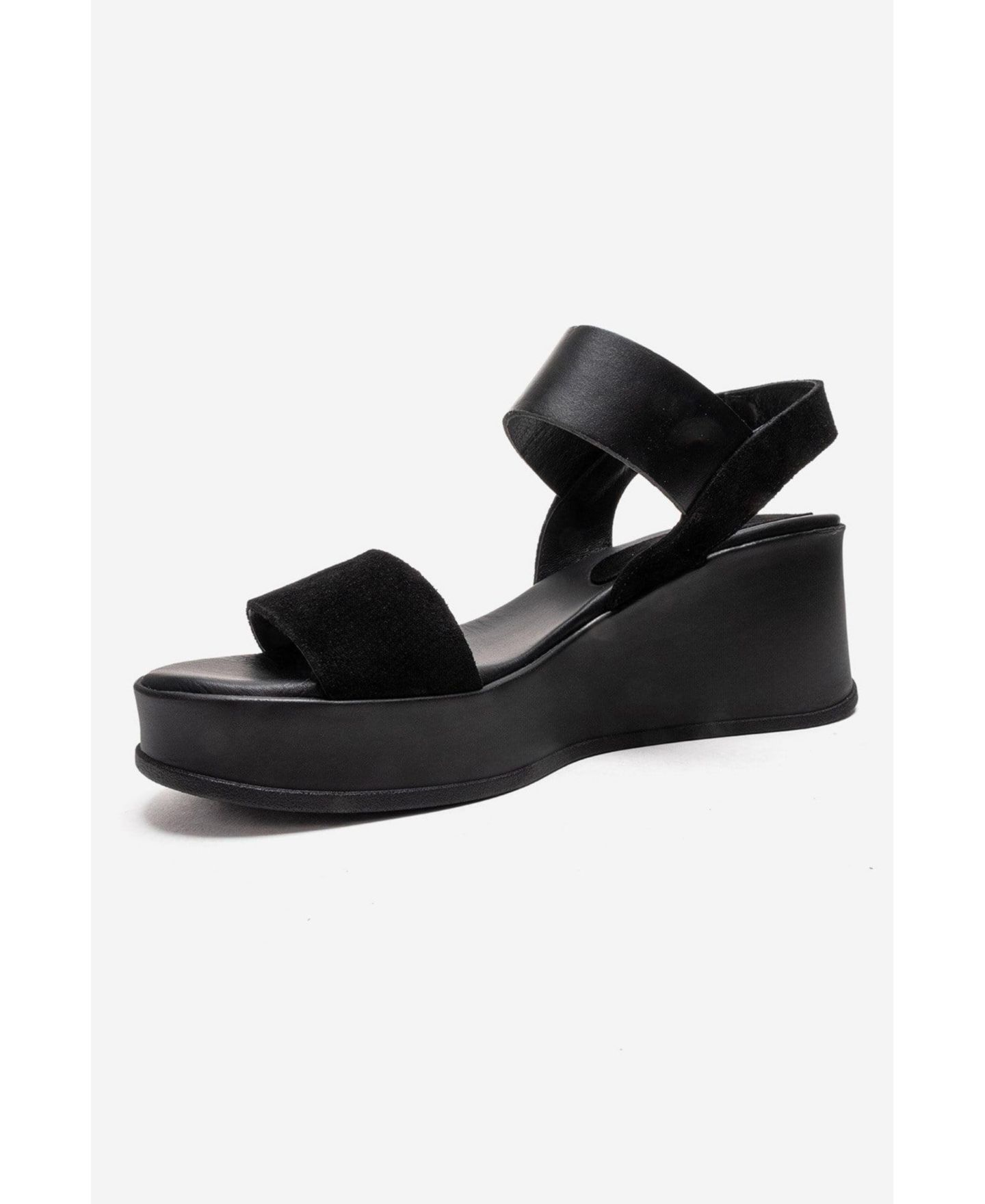 Женские сандалии Forever & Always Shoes Lolanthe Leather Wedge Sandal, цвет: Чёрный замшевый — фото 7