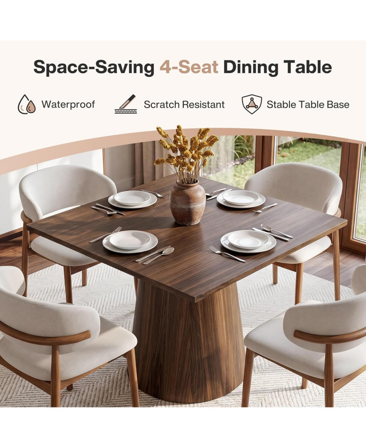 Tribesigns Square Dining Table, 31.5" Small Space Kitchen Table with Pedestal Base, Mid-Century Modern Wooden Dinner Table for 4