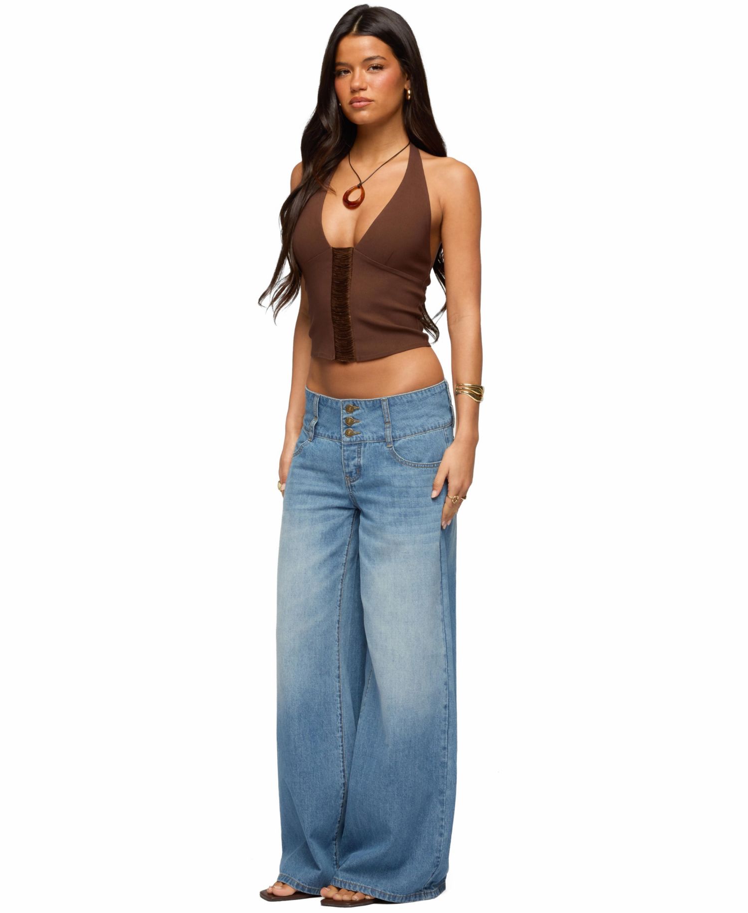 Womens Alira Fringed Panel Halter Top