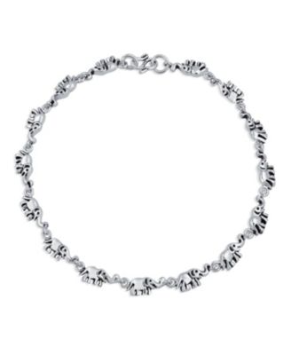 Lucky Caravan of Elephants Anklet Charm Ankle Bracelet Bali Style Oxidized Sterling Silver 10 Inch