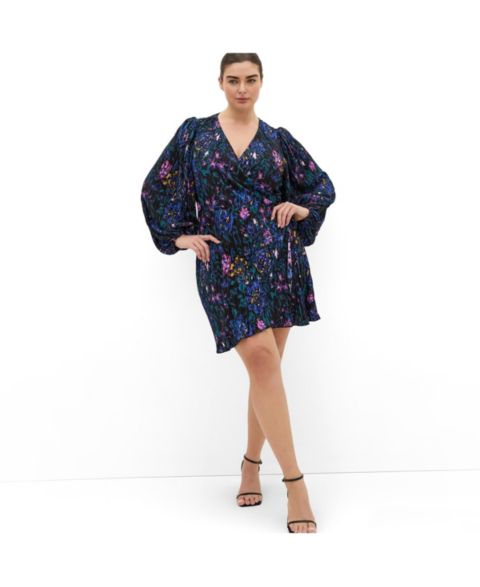 Женское платье CITY CHIC Plus Size Kira Etched Print Wrap Mini, цвет: С принтом