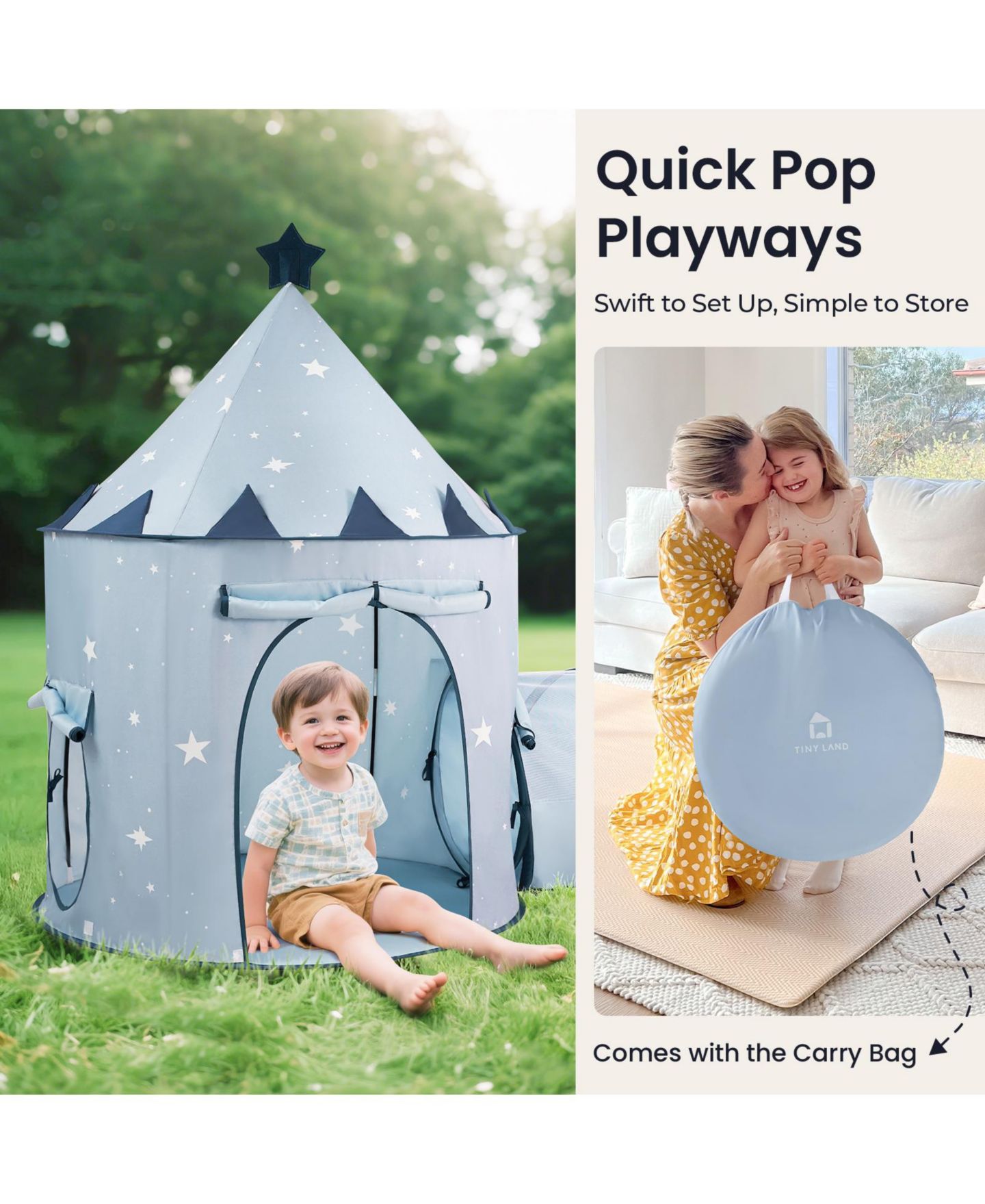 Детские игрушки Tiny Land 3-in-1 Pop-Up Play Tent, Crawl Tunnel and Ball Pit, 3-Piece Set, Ages 2+, цвет: Синий — фото 9
