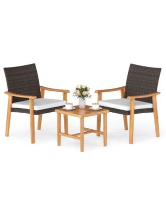 3 Pieces Patio PE Wicker Furniture Set with Coffee Table and Cushions for Front Porch