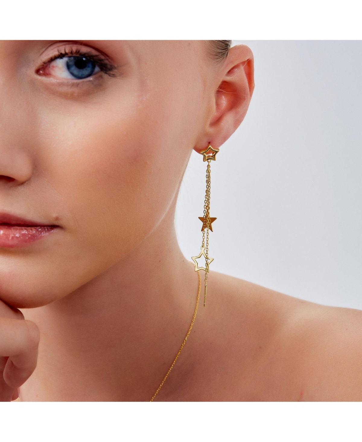 Spero London Chain and Stars Sterling Silver Drop Earring