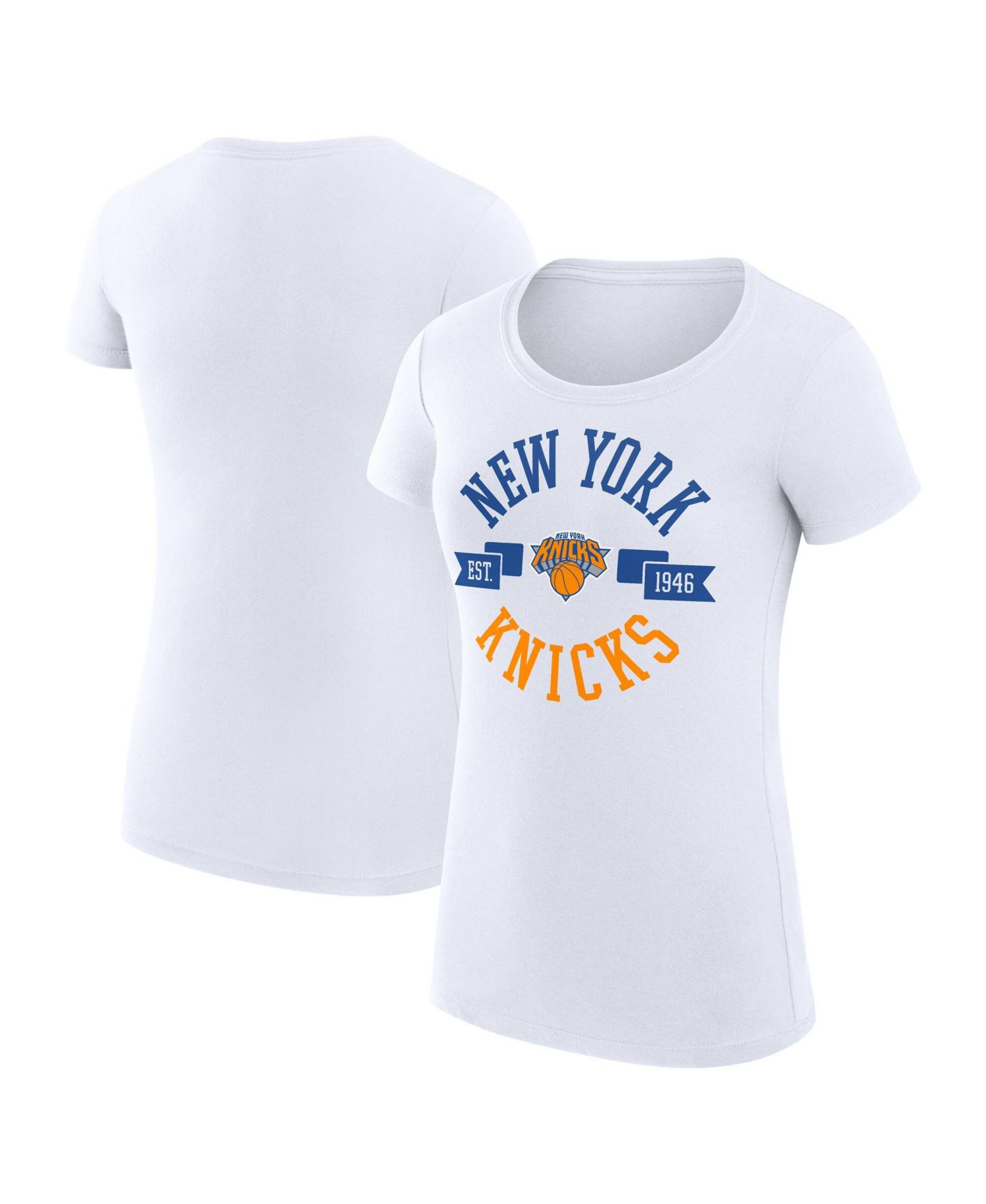 Women's White New York Knicks Super-Slim Fit Lightweight Large City Logo T-Shirt