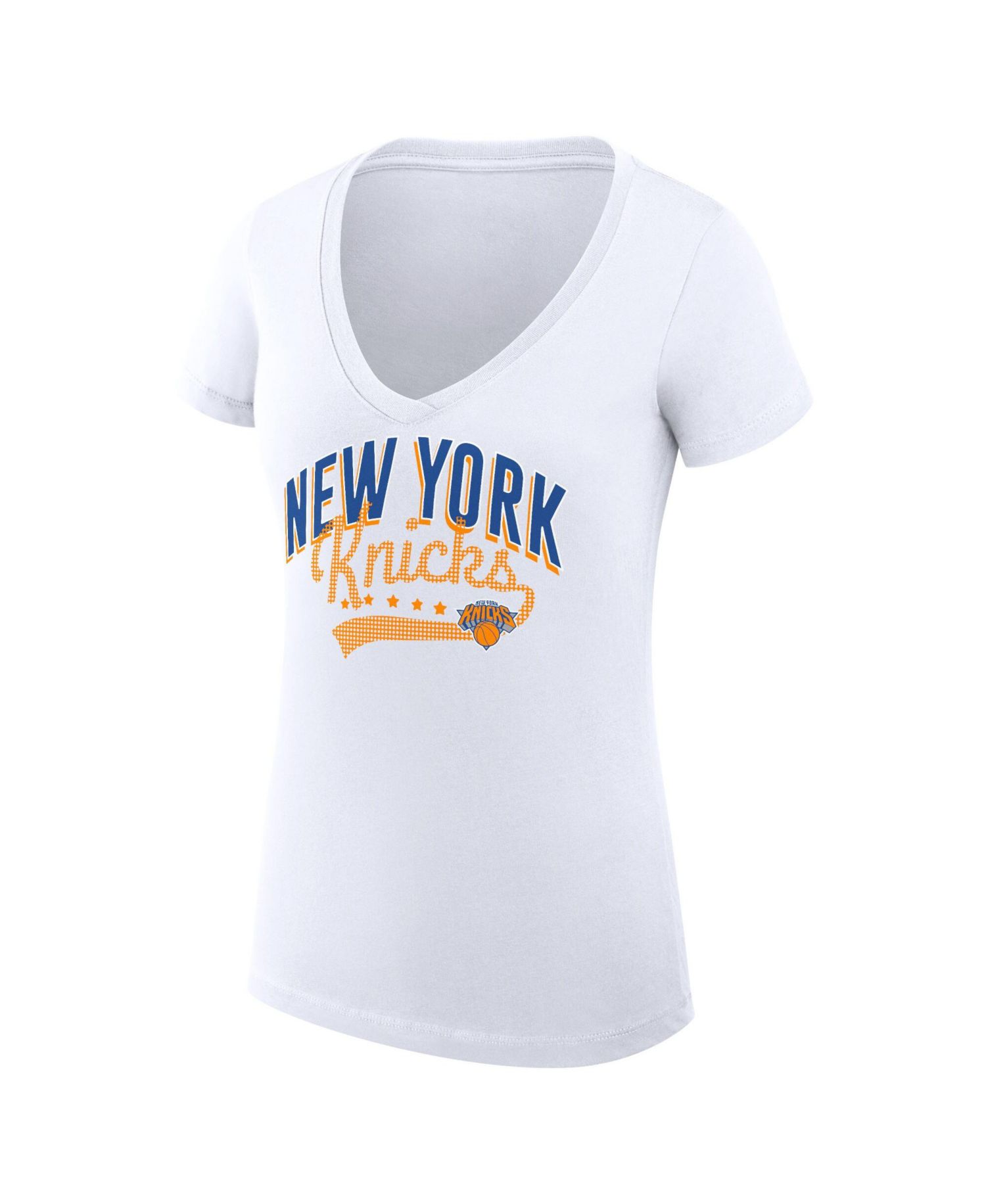 Women's White New York Knicks Super-Slim Fit Lightweight Filigree Logo V-Neck T-Shirt