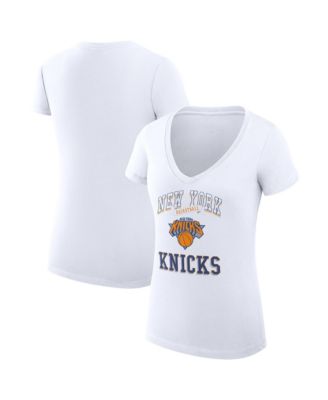 Women's White New York Knicks Super-Slim Fit Lightweight Team Logo V-Neck T-Shirt