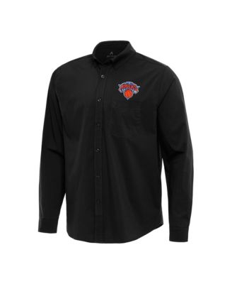 Men's Black New York Knicks Flight Woven Tri-Blend Long Sleeve Button-Down Shirt