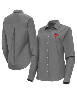 Women's Black New York Knicks Porter Woven Long Sleeve Button-Up Shirt