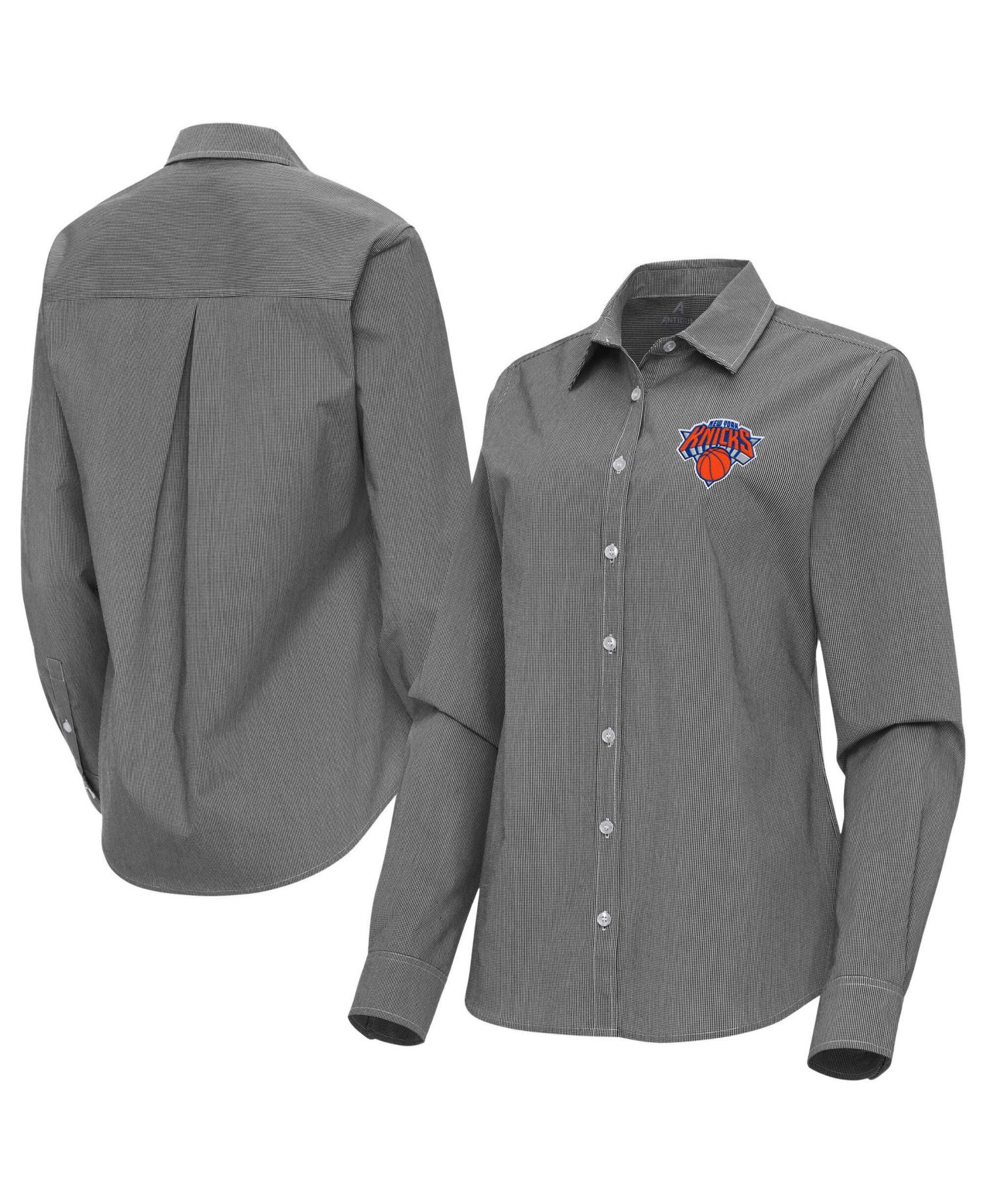 Women's Black New York Knicks Porter Woven Long Sleeve Button-Up Shirt