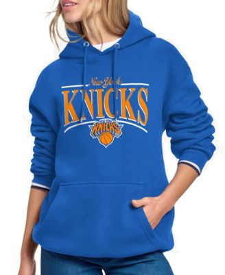 Women's Blue New York Knicks Arch Stripe Fleece Hoodie